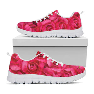 Hot Pink Rose Print White Running Shoes