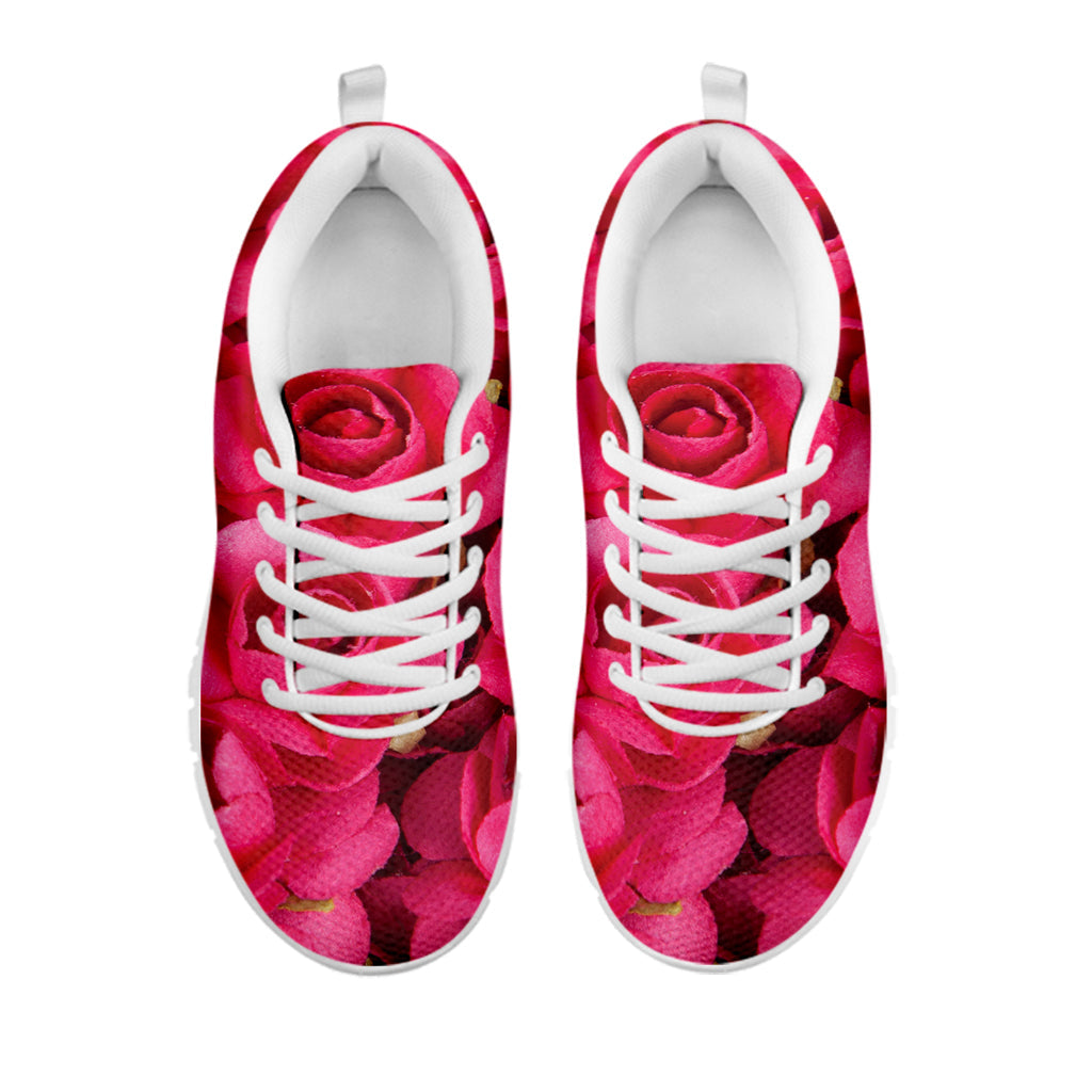 Hot Pink Rose Print White Running Shoes