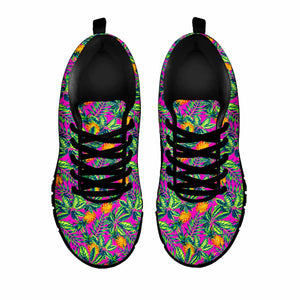 Hot Purple Pineapple Pattern Print Black Running Shoes