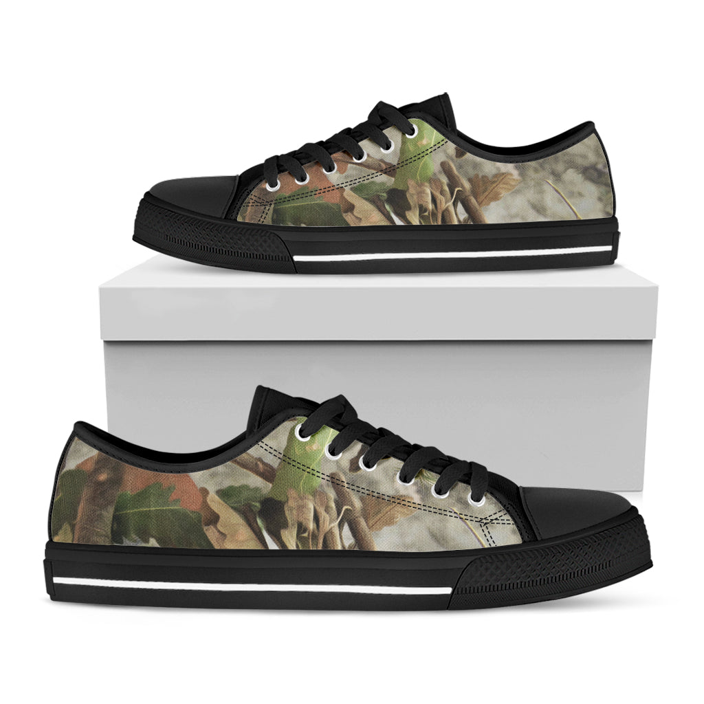 Hunting Camouflage Pattern Print Black Low Top Sneakers