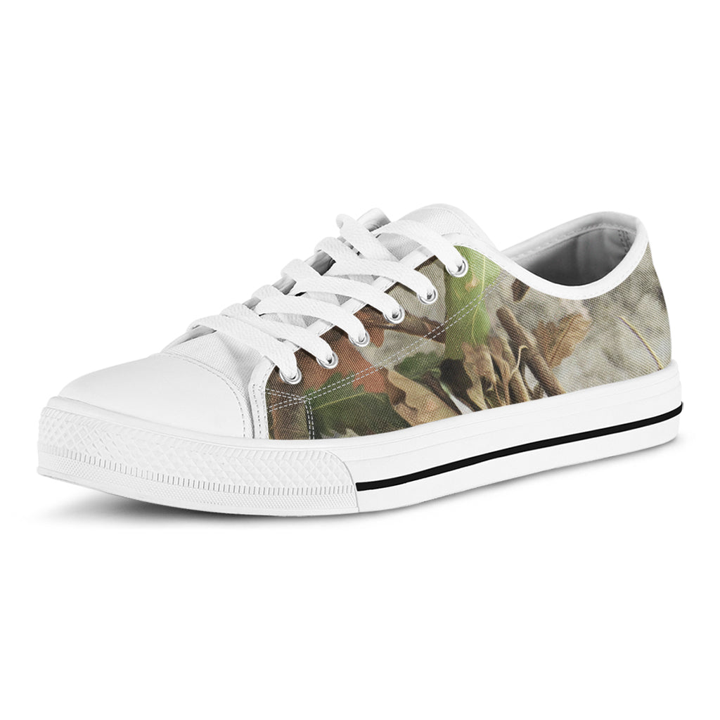 Hunting Camouflage Pattern Print White Low Top Sneakers