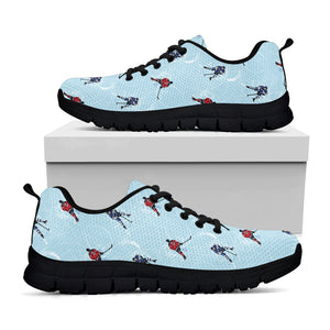 Ice Hockey Players Pattern Print Black Running Shoes