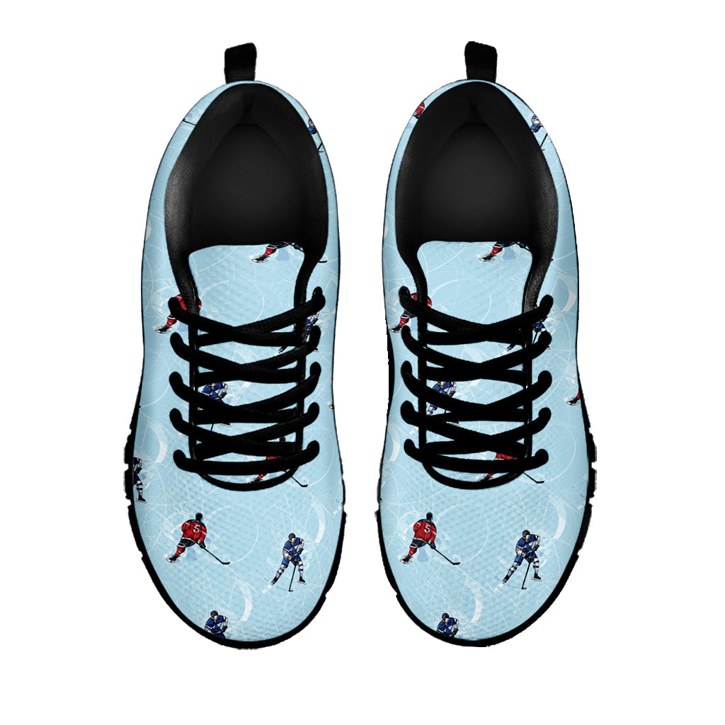 Ice Hockey Players Pattern Print Black Running Shoes