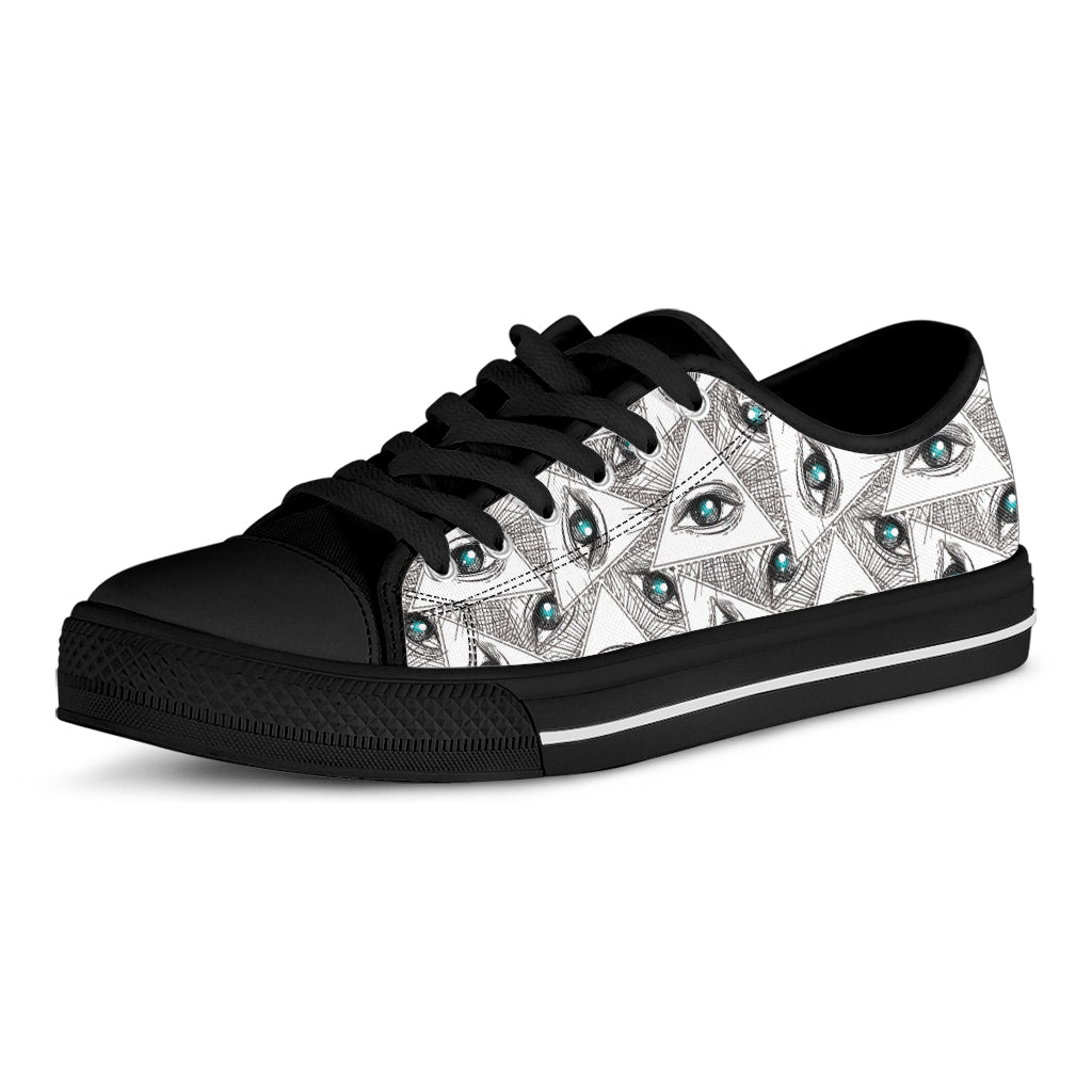 Illuminati Pattern Print Black Low Top Sneakers