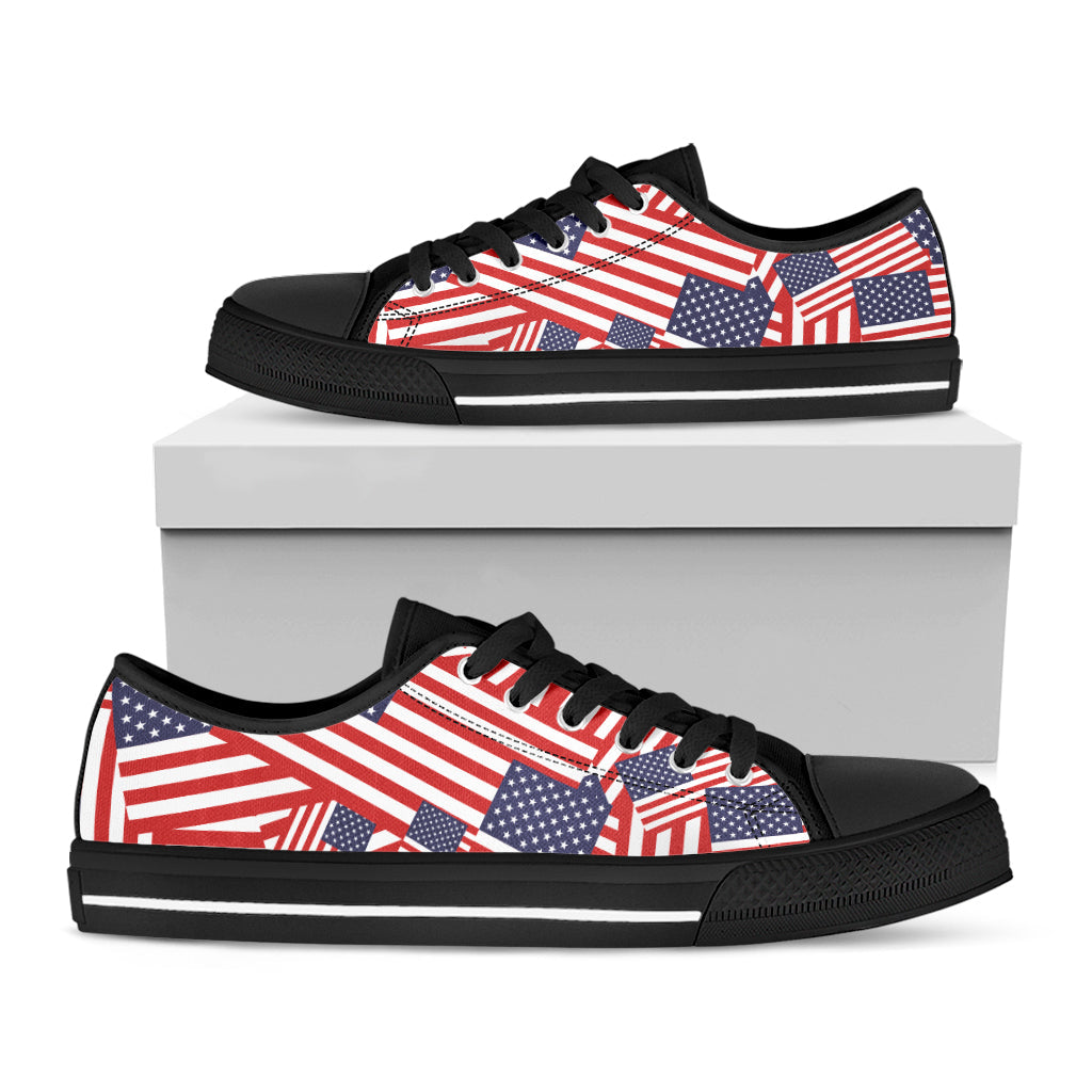 Independence Day USA Flag Pattern Print Black Low Top Sneakers