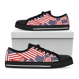 Independence Day USA Flag Pattern Print Black Low Top Sneakers