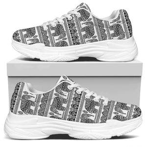 Indian Bohemian Elephant Pattern Print White Chunky Shoes