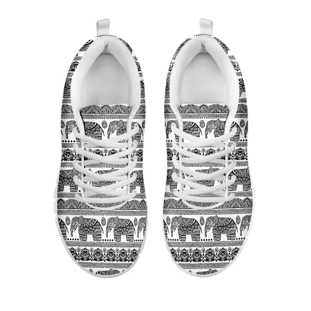 Indian Bohemian Elephant Pattern Print White Running Shoes