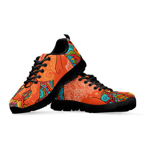 Indian Boho Hippie Elephant Print Black Running Shoes