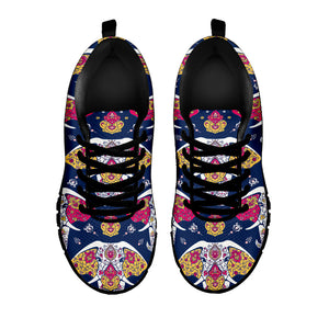 Indian Floral Elephant Pattern Print Black Running Shoes