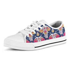 Indian Floral Elephant Pattern Print White Low Top Sneakers