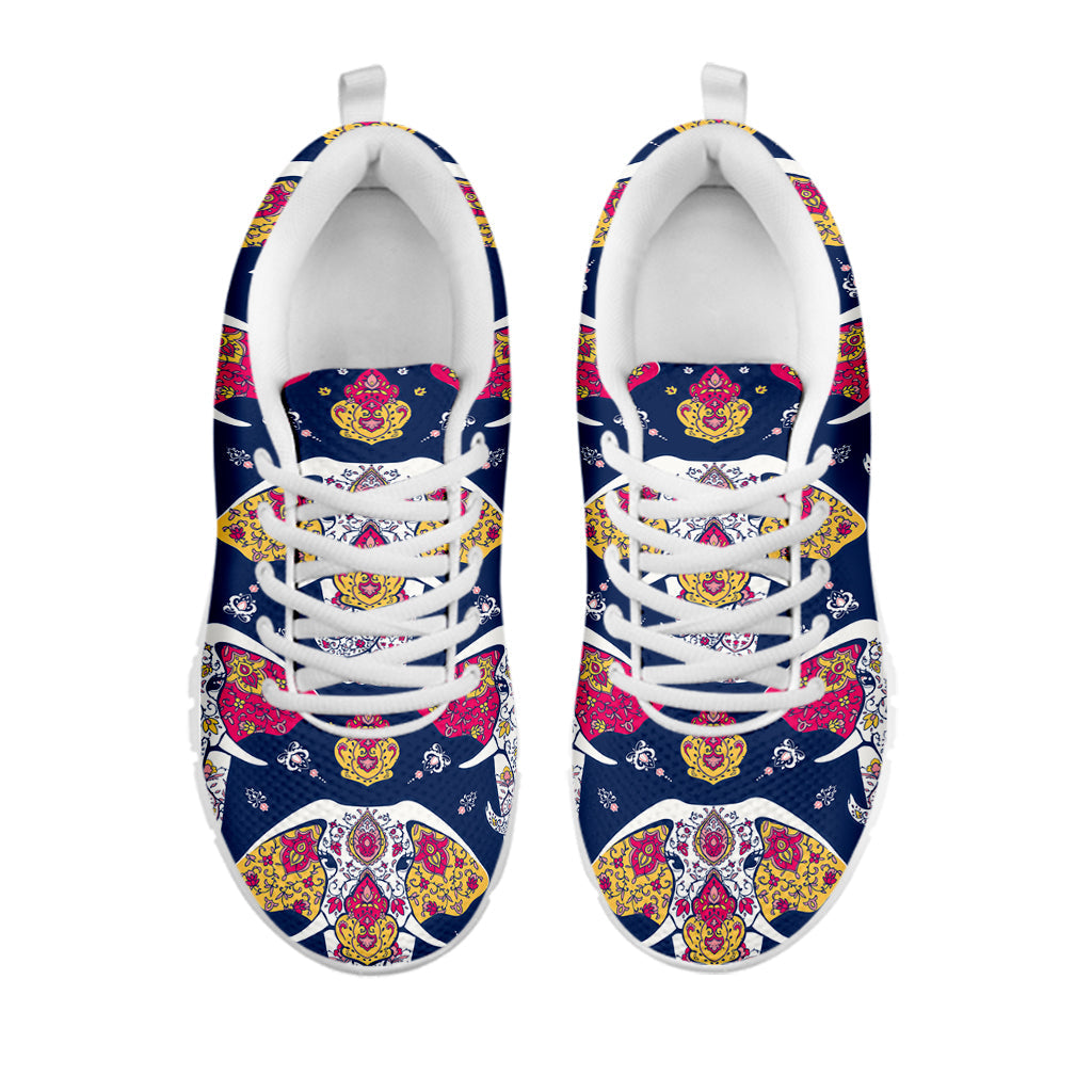 Indian Floral Elephant Pattern Print White Running Shoes