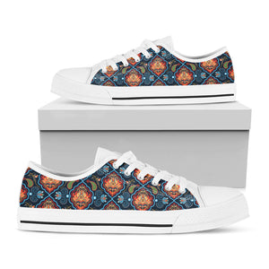 Indian Floral Paisley Pattern Print White Low Top Sneakers