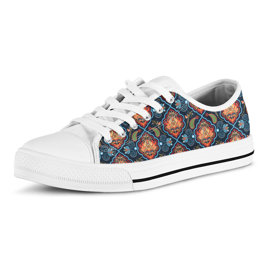 Indian Floral Paisley Pattern Print White Low Top Sneakers