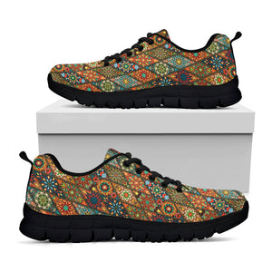 Indian Floral Patchwork Pattern Print Black Running Shoes