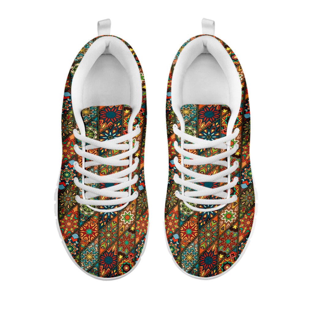 Indian Floral Patchwork Pattern Print White Running Shoes