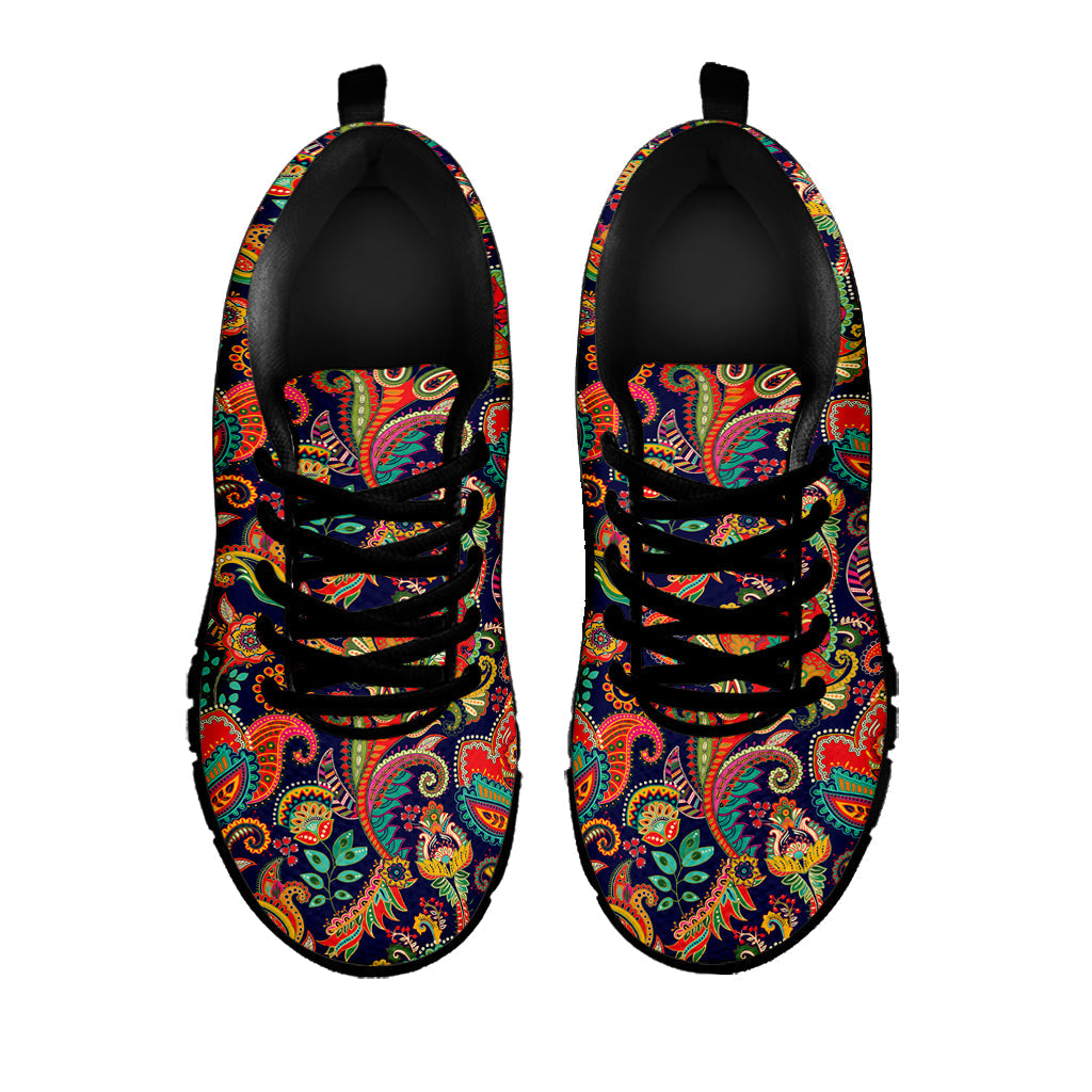 Indian Paisley Pattern Print Black Running Shoes