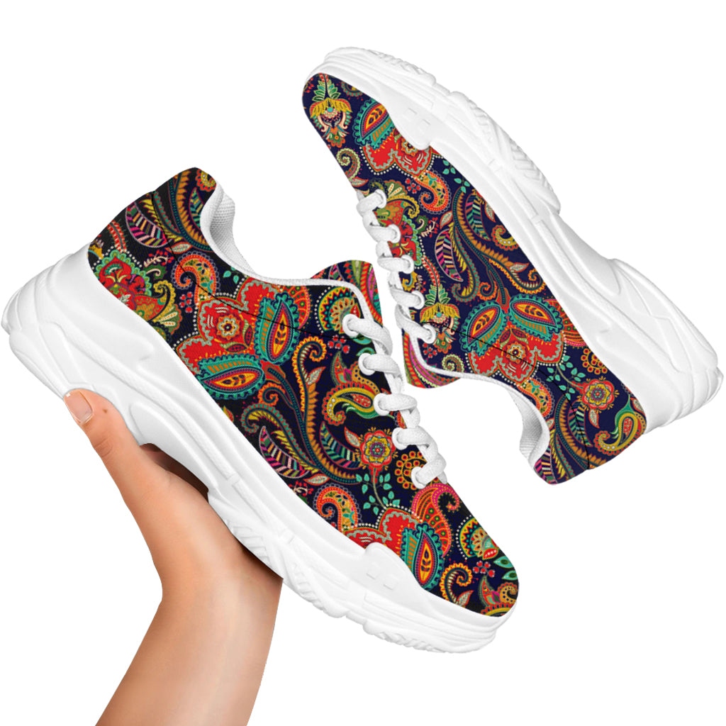 Indian Paisley Pattern Print White Chunky Shoes
