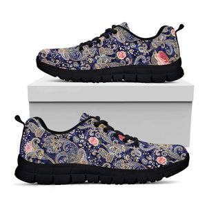 Indian Rose Paisley Pattern Print Black Running Shoes