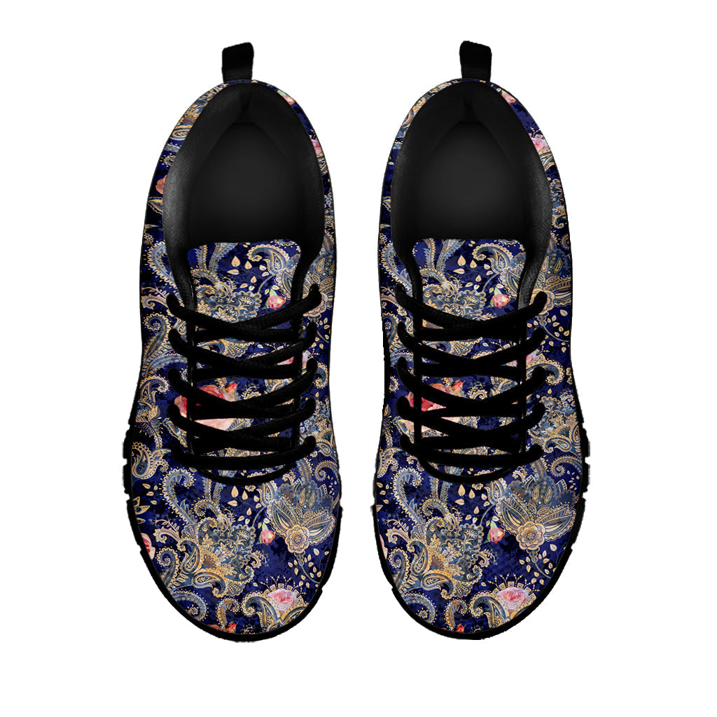 Indian Rose Paisley Pattern Print Black Running Shoes