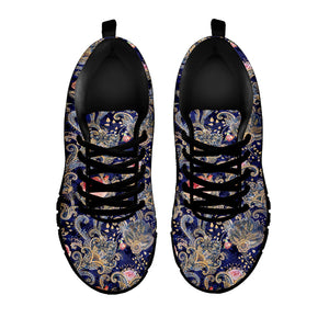 Indian Rose Paisley Pattern Print Black Running Shoes