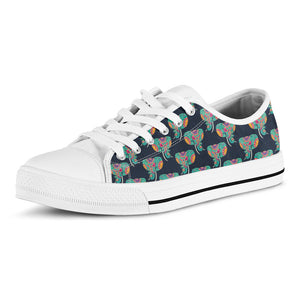 Indian Tribal Elephant Pattern Print White Low Top Sneakers