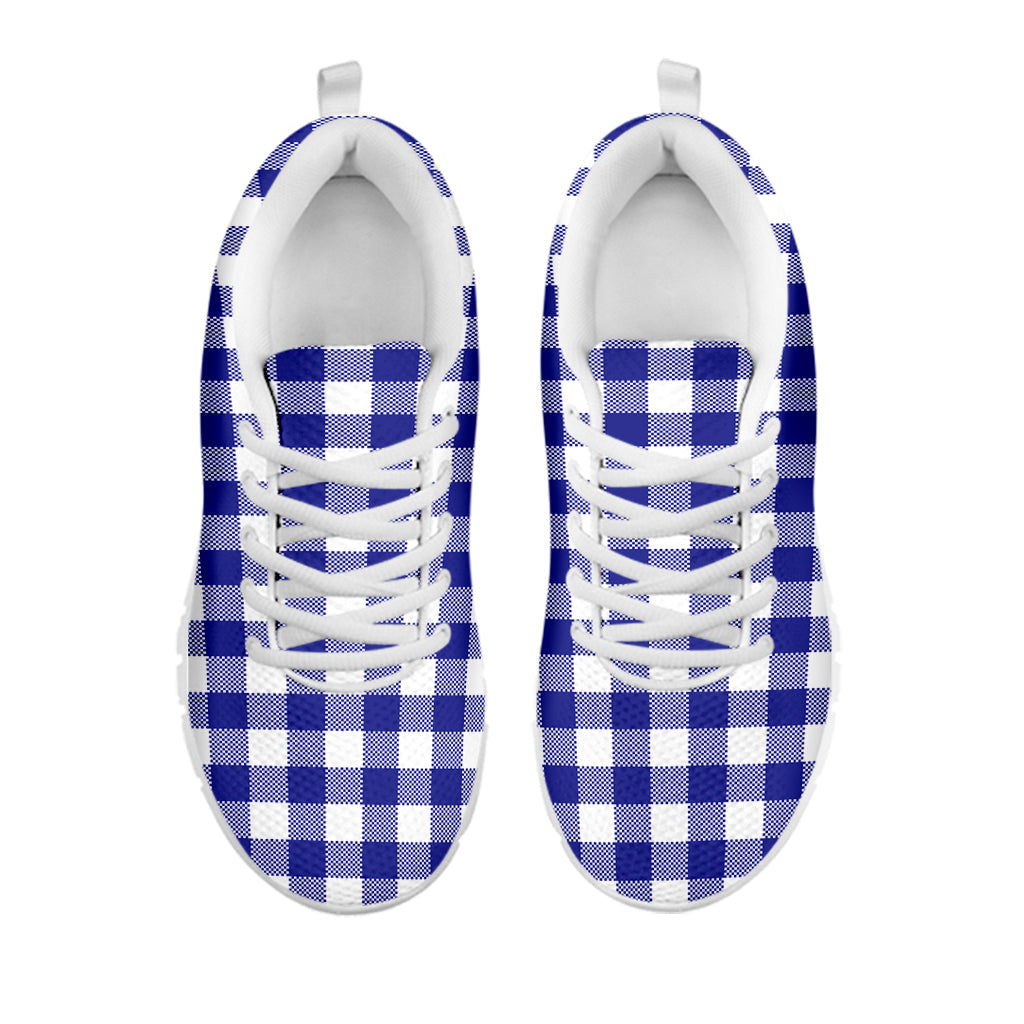 Indigo Blue And White Gingham Print White Running Shoes