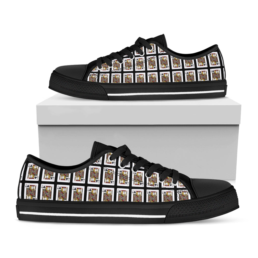 Jack Of Clubs Playing Card Pattern Print Black Low Top Sneakers