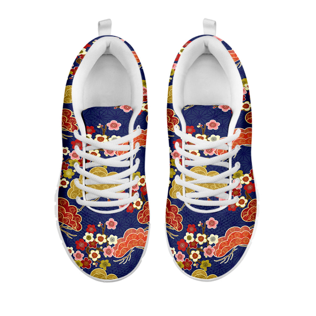Japanese Cherry Blossom Pattern Print White Running Shoes