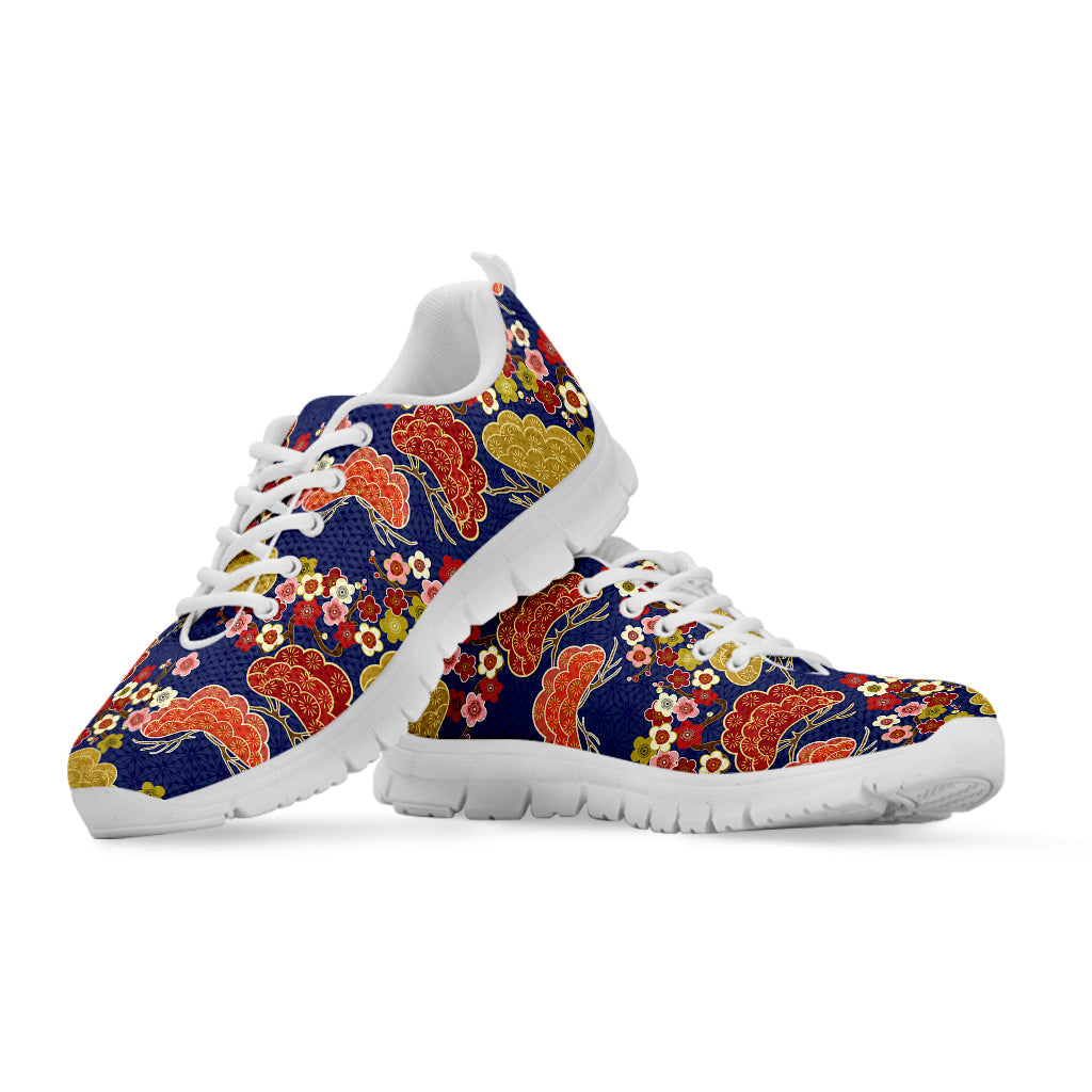 Japanese Cherry Blossom Pattern Print White Running Shoes