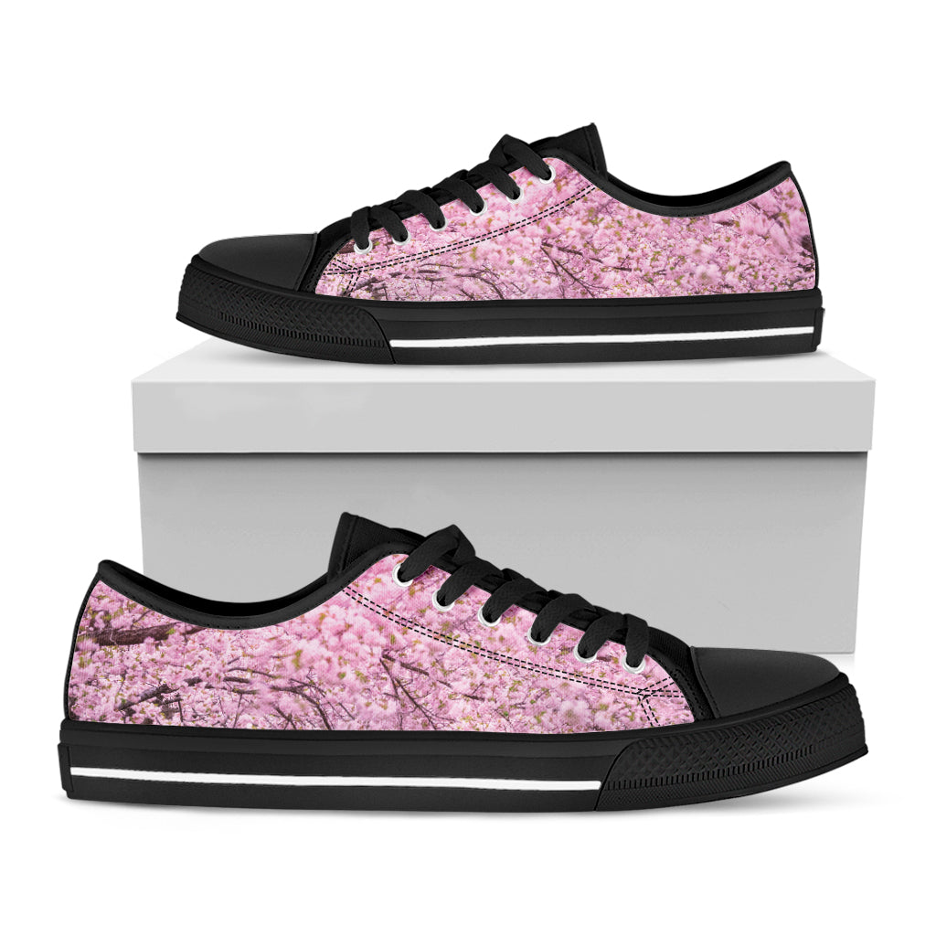 Japanese Cherry Blossom Tree Print Black Low Top Sneakers