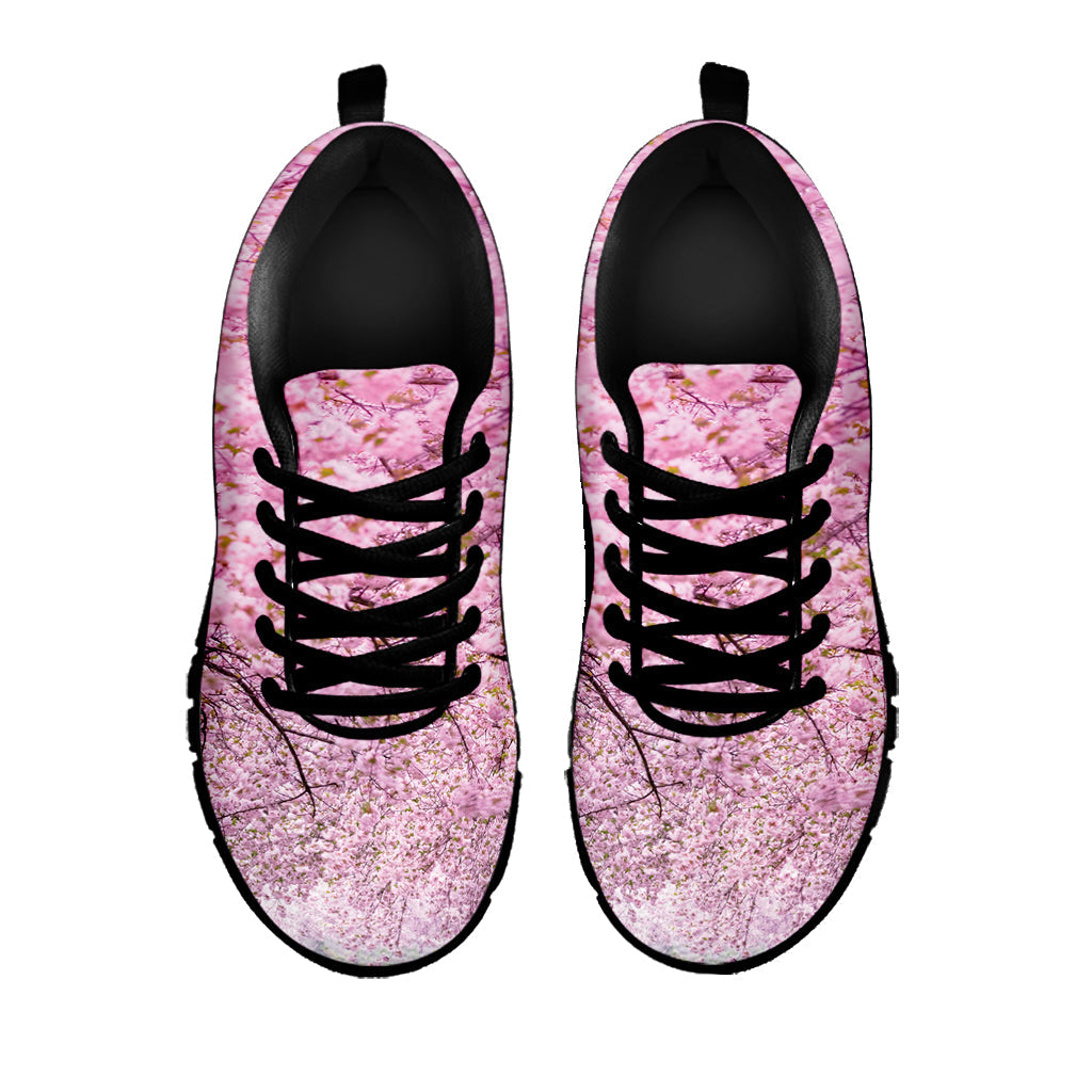 Japanese Cherry Blossom Tree Print Black Running Shoes