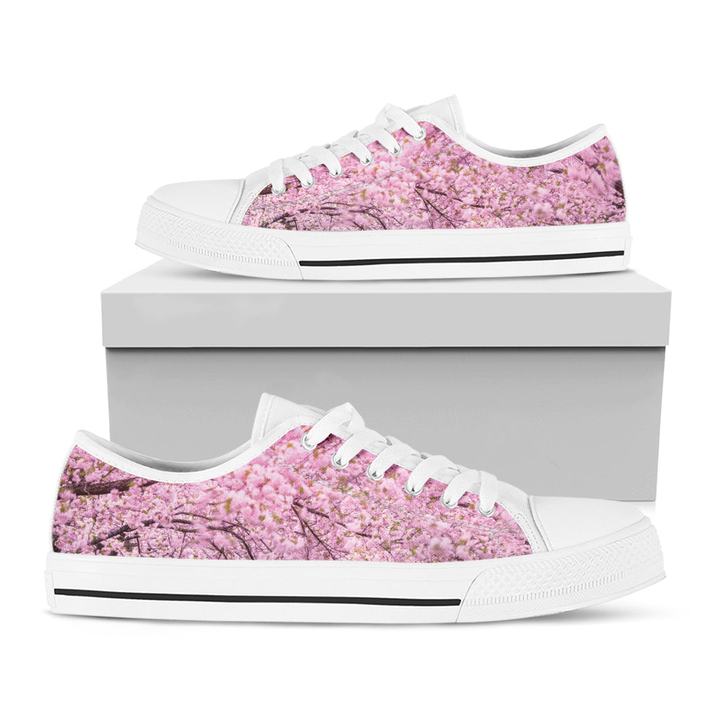 Japanese Cherry Blossom Tree Print White Low Top Sneakers