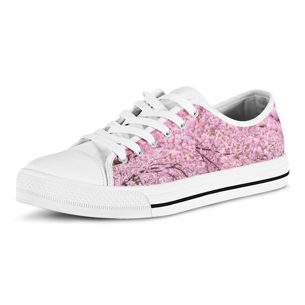 Japanese Cherry Blossom Tree Print White Low Top Sneakers