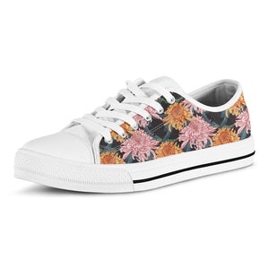 Japanese Chrysanthemum Pattern Print White Low Top Sneakers