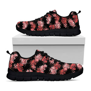 Japanese Cluster Amaryllis Pattern Print Black Running Shoes