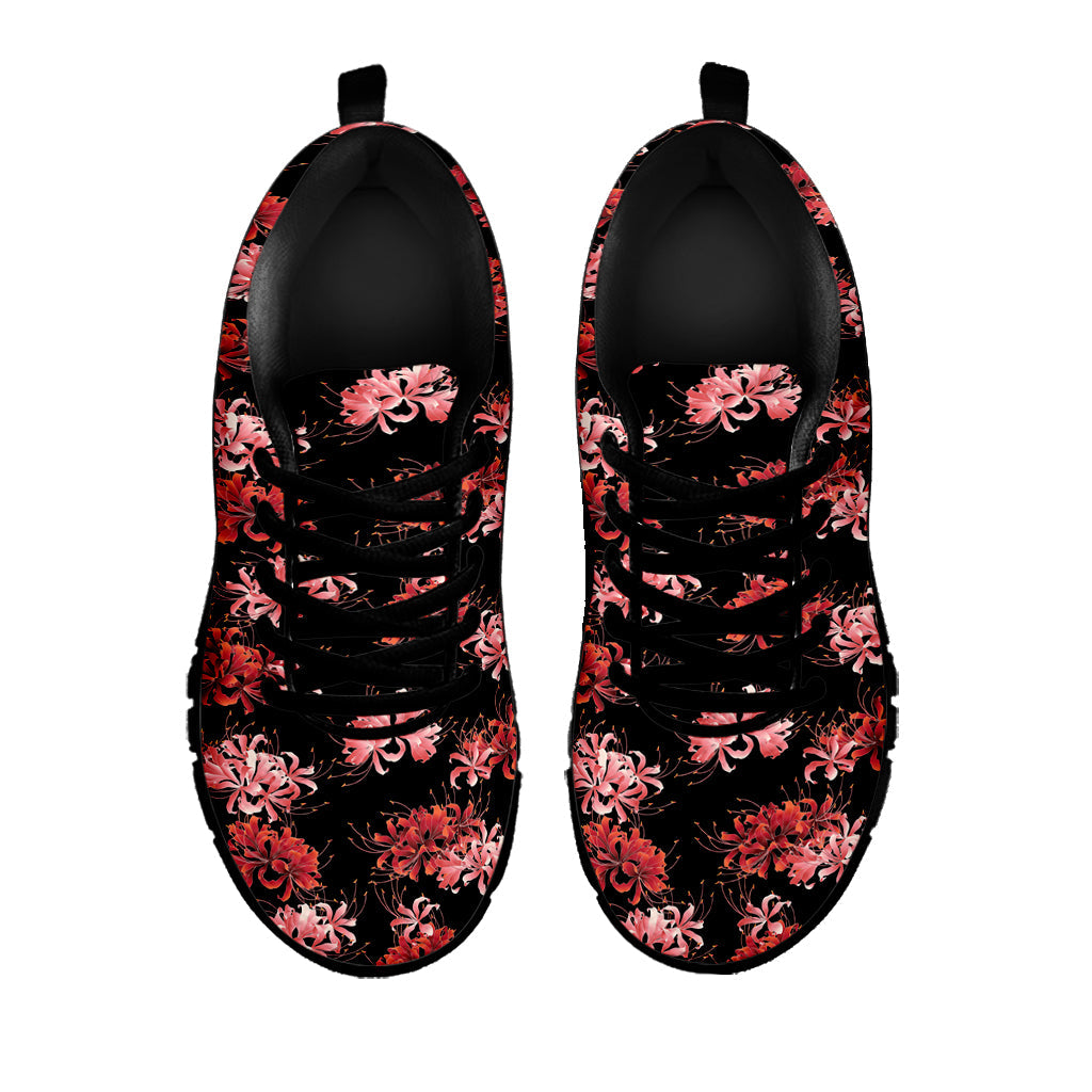Japanese Cluster Amaryllis Pattern Print Black Running Shoes