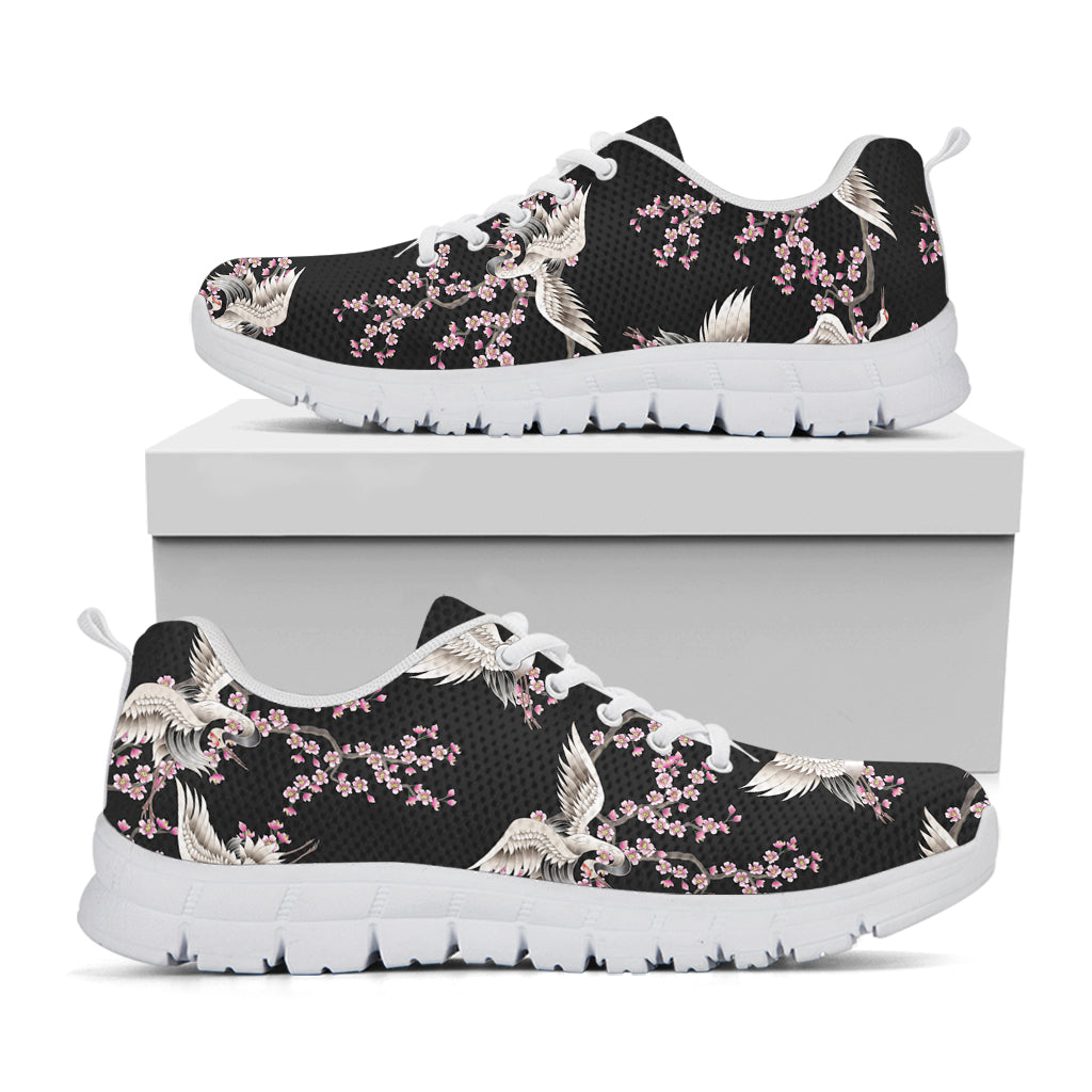 Japanese Crane Bird Pattern Print White Running Shoes