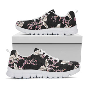 Japanese Crane Bird Pattern Print White Running Shoes