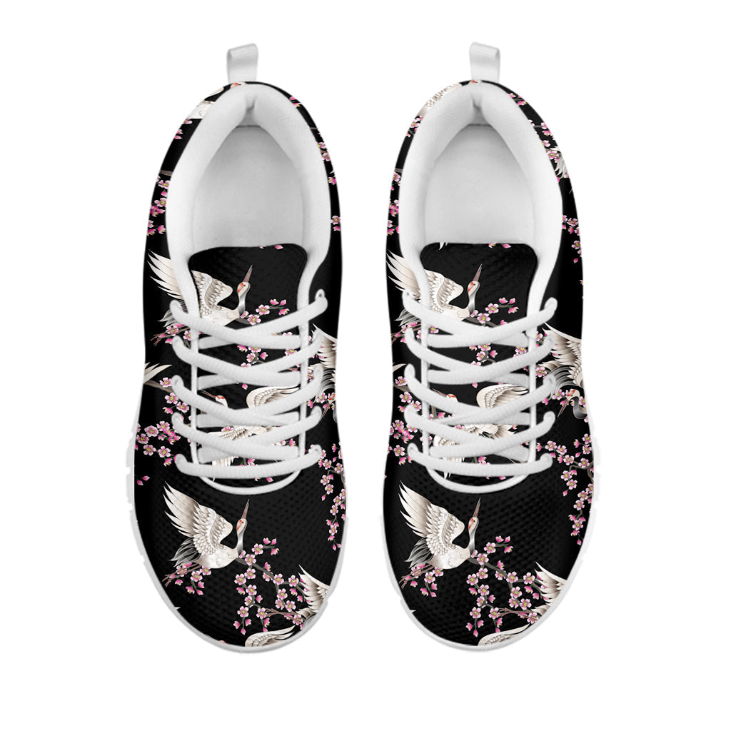 Japanese Crane Bird Pattern Print White Running Shoes