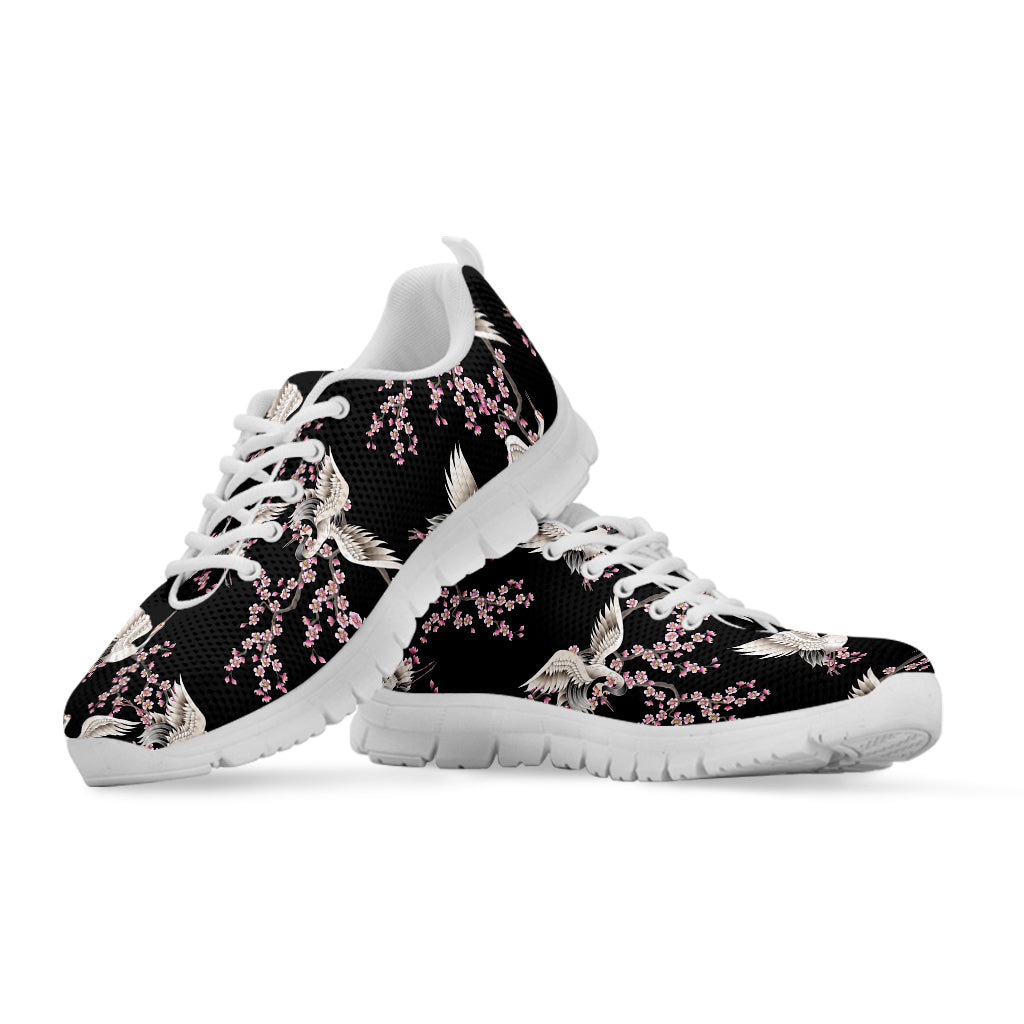 Japanese Crane Bird Pattern Print White Running Shoes