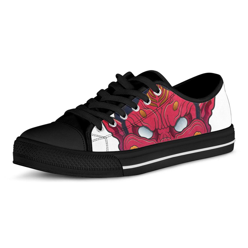 Japanese Demon Mask Print Black Low Top Sneakers