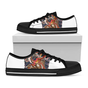 Japanese Dragon And Phoenix Tattoo Print Black Low Top Sneakers