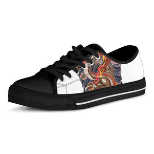 Japanese Dragon And Phoenix Tattoo Print Black Low Top Sneakers