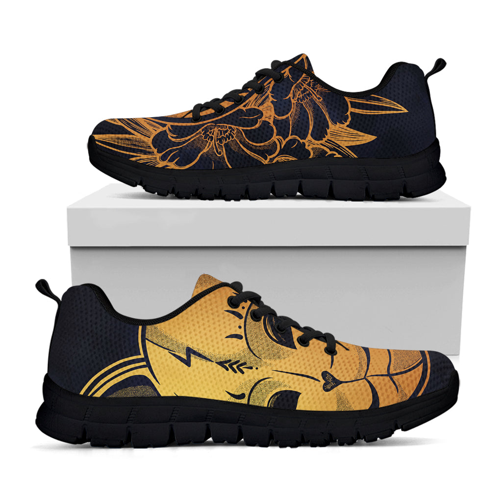 Japanese Fox Mask Print Black Running Shoes