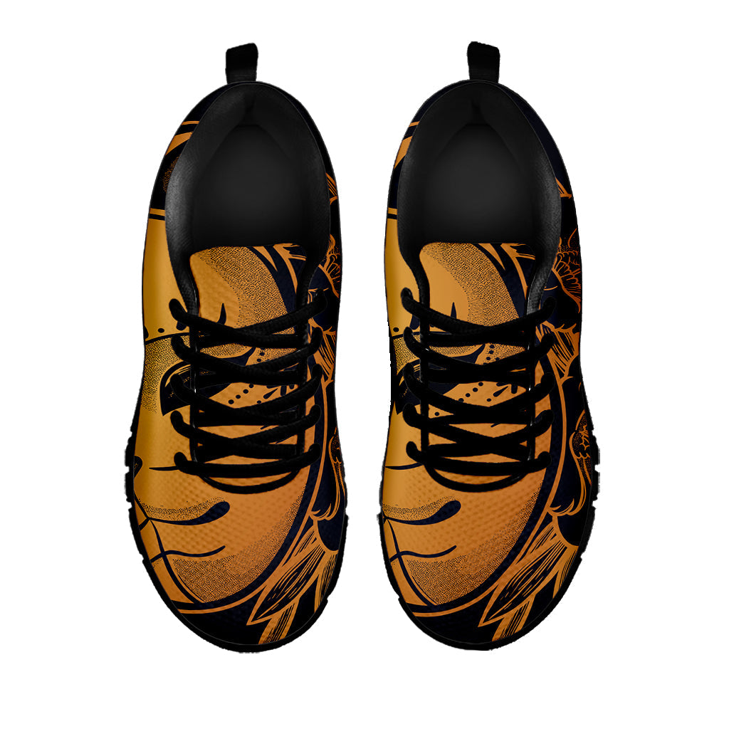 Japanese Fox Mask Print Black Running Shoes