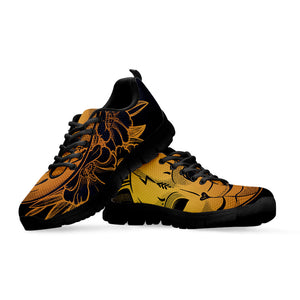 Japanese Fox Mask Print Black Running Shoes