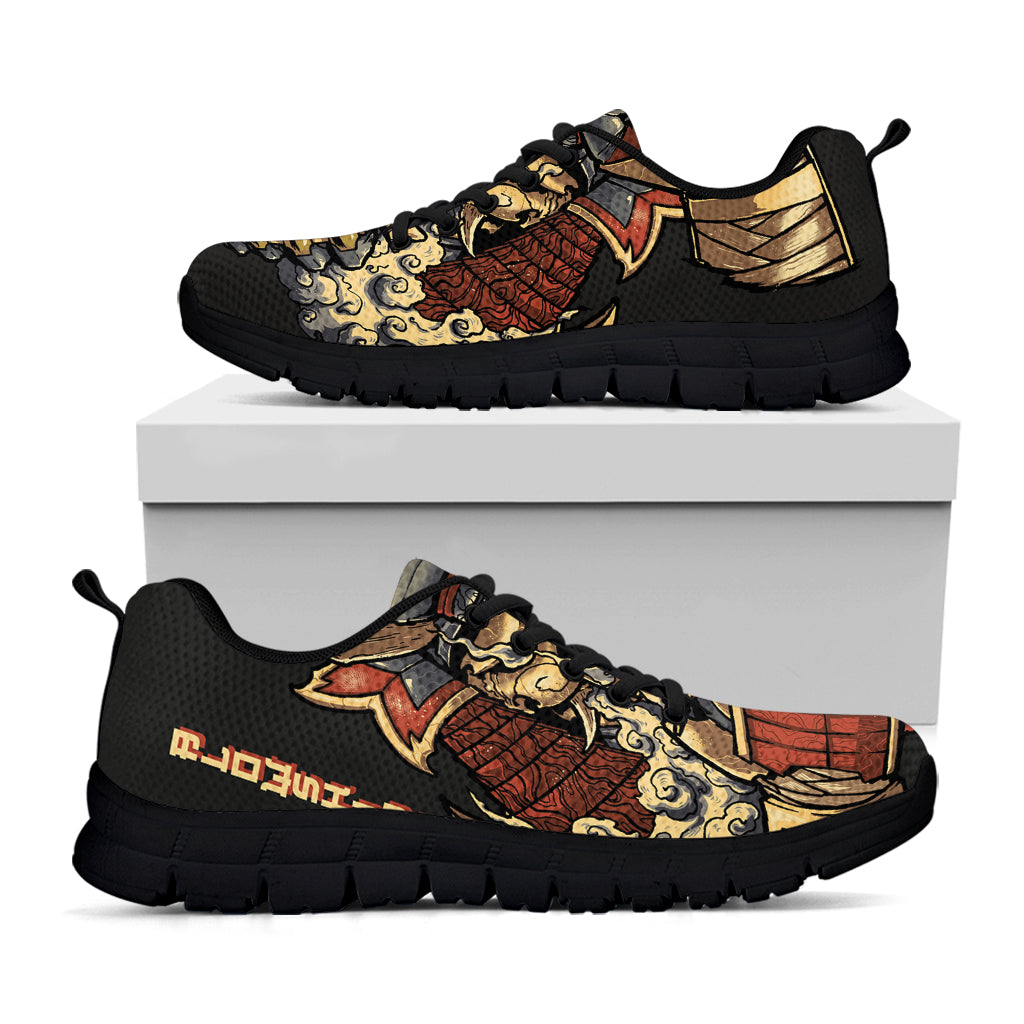 Japanese Ghost Samurai Print Black Running Shoes
