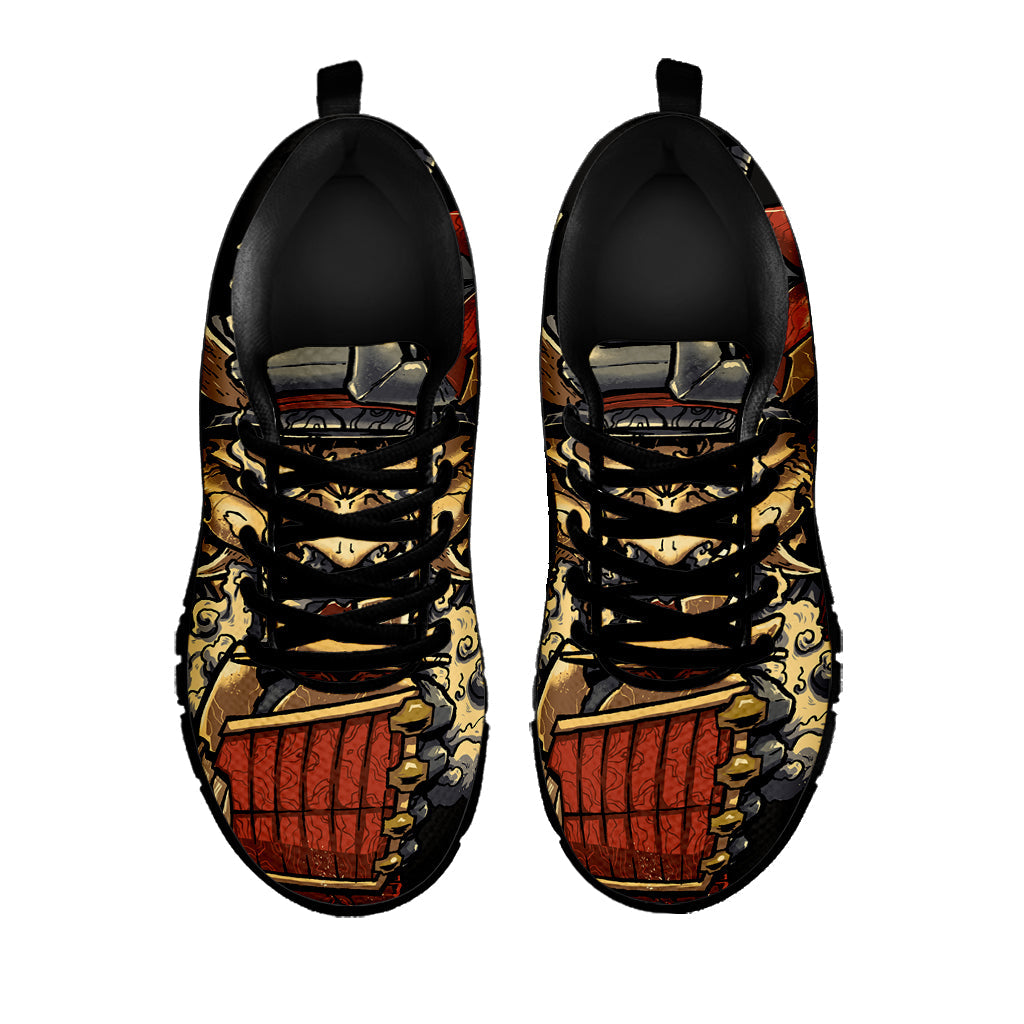 Japanese Ghost Samurai Print Black Running Shoes