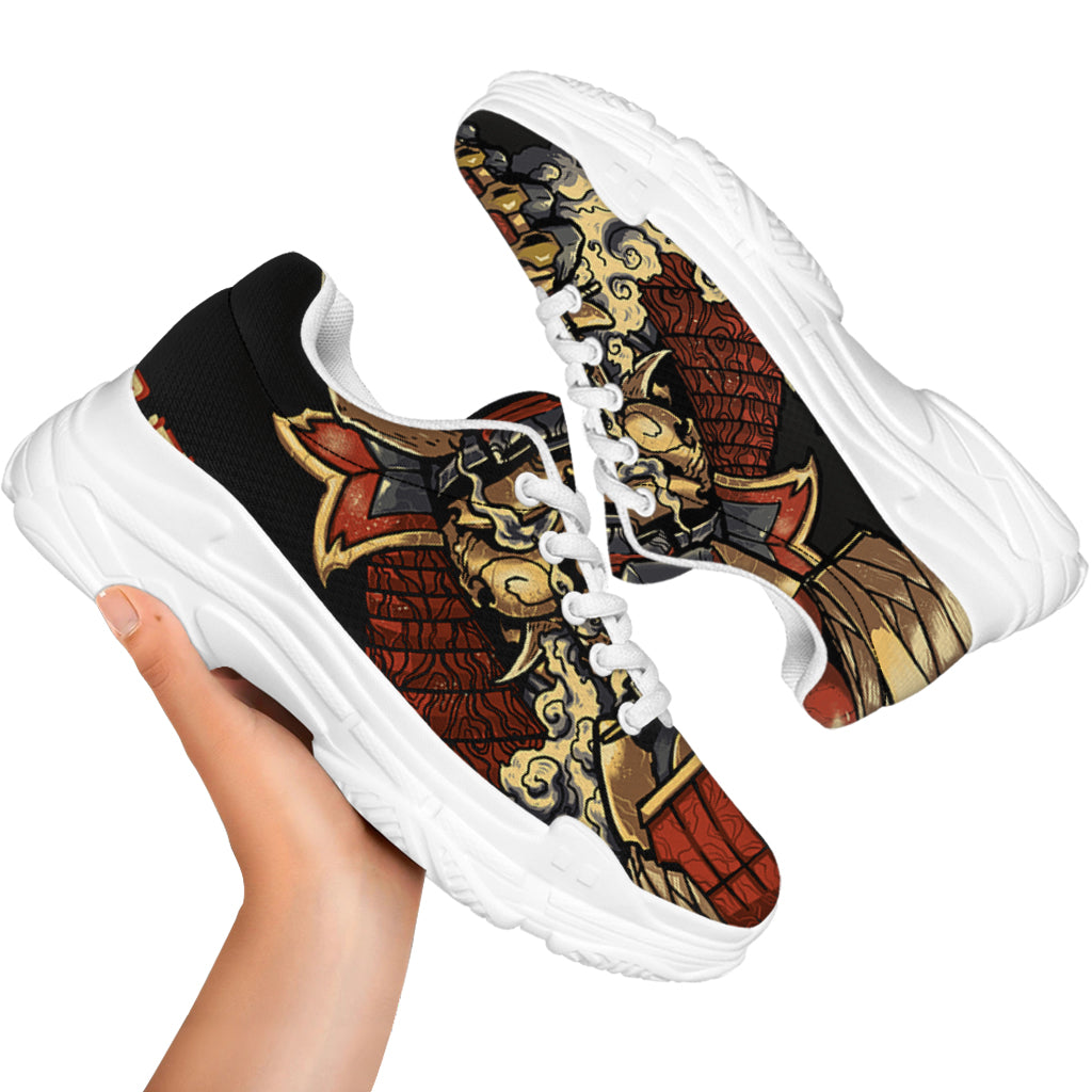 Japanese Ghost Samurai Print White Chunky Shoes
